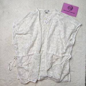 NEW | Christopher & Banks | White Crochet Pull Tie Open Cardigan/ Cover-up